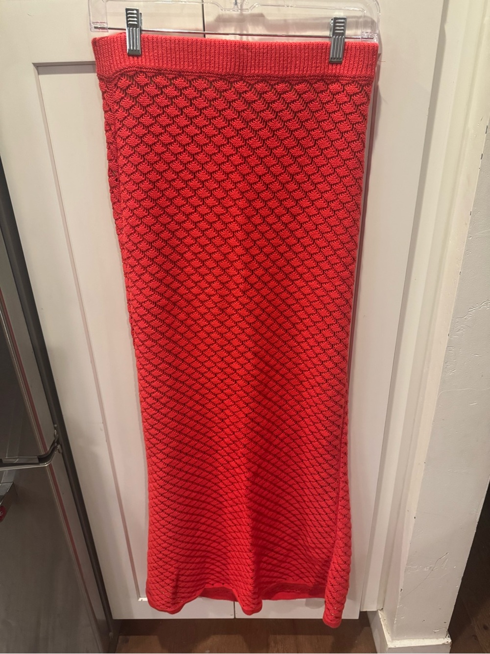 Meshki Giuliana Red Knit Maxi Skirt with Textured Stitch